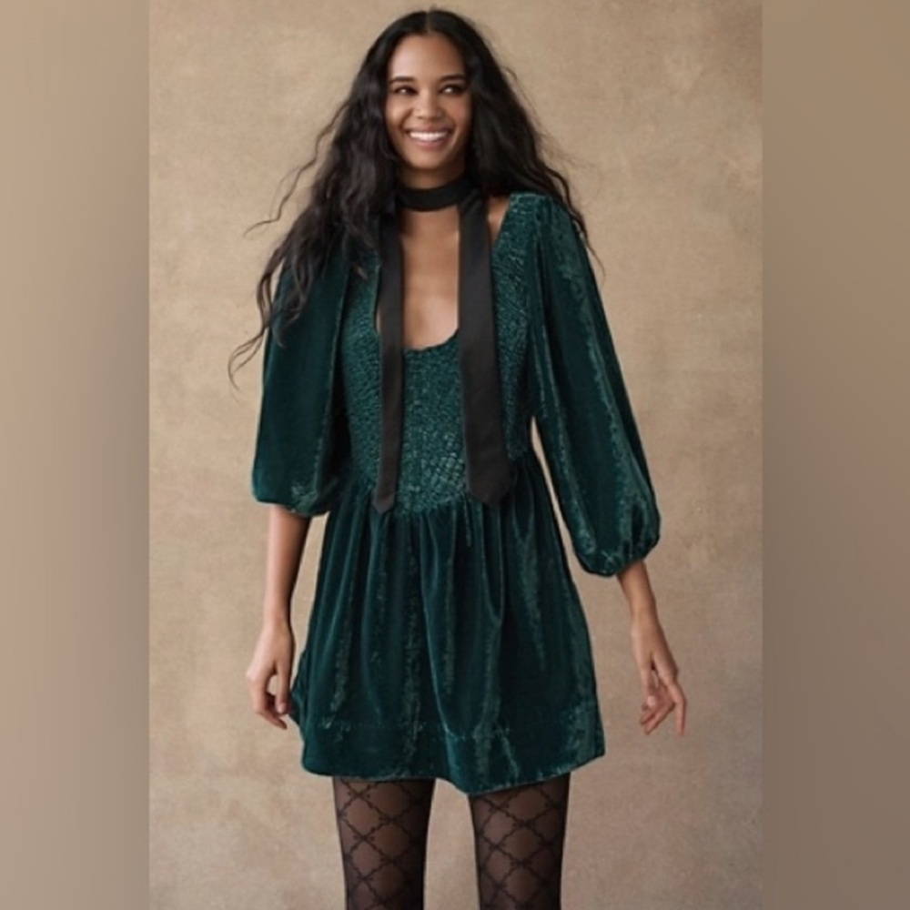 Free People Farrier Green Velvet Mini Dress
